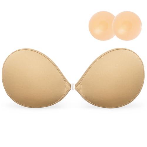 Wingslove Adhesive Bra Reusable Strapless Self Silicone Push-up Invisible Sticky Bras for Backless Dress (Nude Cover,A)