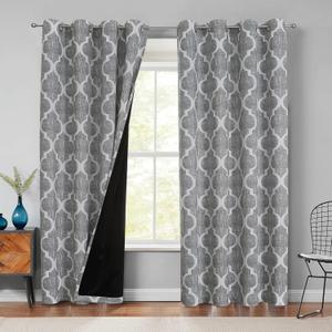 Beauoop 100% Blackout Curtains 84 Inches Long 2 Panels for Bedroom Living Room Grey Moroccan Geo Room Darkening Thermal Insulated Soundproof Grommet Top Window Treatments Drapes, 50x84 Set of 2 Beauoop 100% Blackout Curtains 84 Inches Long 2 Panels for Bedroom Living Room Grey Moroccan Geo Room Darkening Thermal Insulated Soundproof Grommet Top Window Treatments Drapes, 50x84 Set of 2