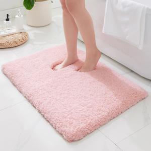 ILANGO Dark Pink Bathroom Rugs 24"x 17" Small Non Slip & Super Absorbent Extra Thick Soft, Washable Bath Mat for Floor, Microfiber Plush Shaggy Bath Rug with Rubber for Bathtub Shower Room Sink