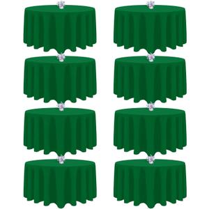 8 Pack Green Round Tablecloth 90 Inch Round Table Cloth, Wrinkle Resistant and Washable Tablecloth Polyester Fabric Table Cloth Round Cover for Dining Wedding Banquet Party