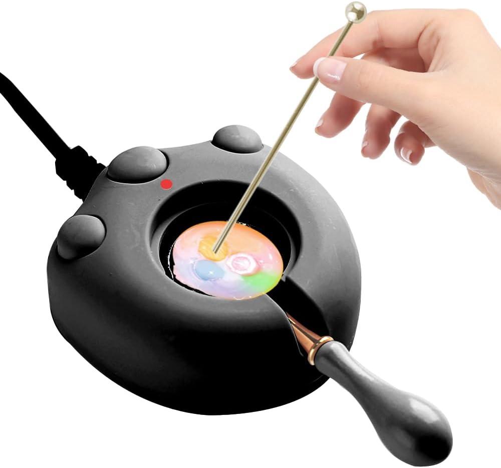 Electric Wax Seal Stamp Warmer,Black Electrice Sealing Stamp Warmer Melter for Melting Wax Seal Beads Sticks with Spoon, Stirring to Do DIY Craft (Black)