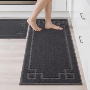 BEQHAUSE Kitchen Rugs Non-Slip Washable [2 PCS], Machine Washable Kitchen Mats Absorbent Soft Kitchen Runner Rugs for Floor,Sink,Hallway,Laundry,20x32+20x48, Dark Grey