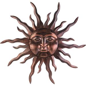 Large Metal Sun Wall Art Decor- 30 inches Sun Wall Hanging Decoration for Indoor Outdoor, 3D Sun Face Metal Wall Sculpture for Home Bedroom Living Room Office Garden Yard Patio(Bronze)