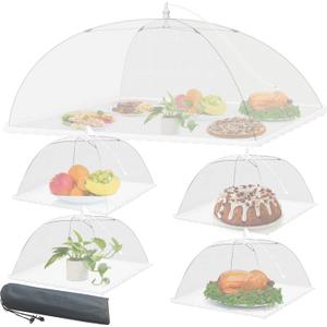 Mesh Food Covers for Outside - Upgraded 1 Extra Large 40x24 in & 4 Large 17x17 in Outdoor Party Food Cover Tent Collapsible Picnic Nets Umbrella Screen Pop Up Food Dome (White)