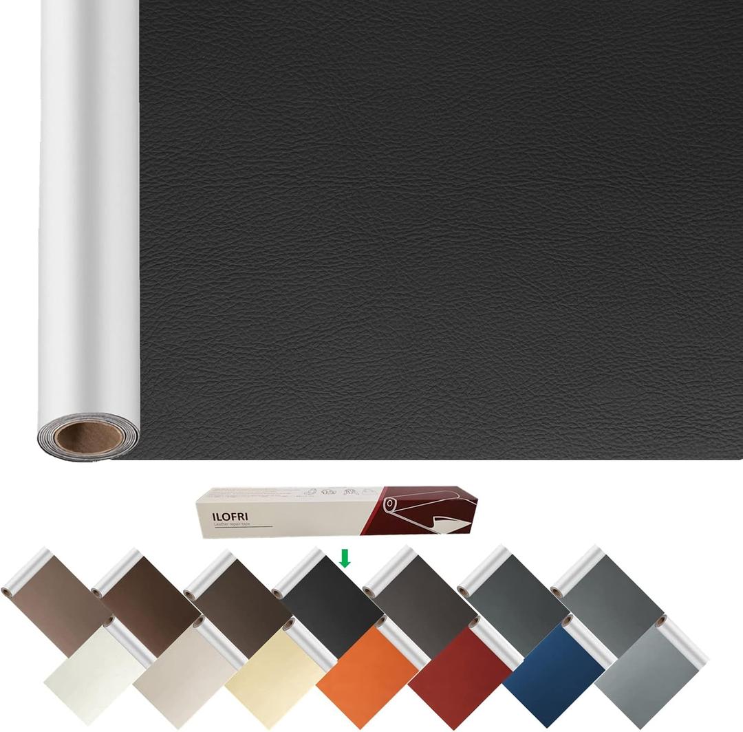 ILOFRI Leather Repair Patch 60x17 inch, Self Adhesive Cuttable Tape for Furniture, Vinyl Repair Kit for Car Seats, Chair, Upholstery, Couch, Sofa, Boat Seats - Dark Black