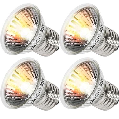 Lachesan 4-Pack 50W UVA Bulbs, Fit E26 Heat Reptile Lamp, Light Turtle Heat Lamp for Reptiles and Amphibian Tanks, Terrariums and Cages, Works with Various Lamp Fixtures