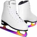 Nattork Figure Skates for Boys and Girls Excellence Stainless Steel Blades Ice Figure Skating with Enhanced Support Strength Performance and Ultimate Comfort (Women's 7 / Men's 6, White(Color Plated Blades))