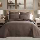 Levtex Home Cross Stitch Reversible King Bedspread Set (120x104in) with 2 Pillow Shams (36x20in) - Stitch Texture - Cocoa - Cotton King Size Bedspread Set - Soft, Pre-Washed