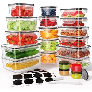 40 Pcs Food Storage Containers with Lids Airtight (20 Containers & 20 Lids), Plastic Meal Prep Container for Pantry & Kitchen Organization, BPA-Free, Leak-Proof with Labels & Marker Pen