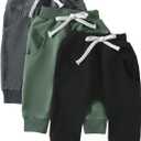 Baby Pants Toddler Infant Newborn Baby Boy Girl Sweatpants Long Joggers Pants Unisex Boy 's Clothing 3 Pack (0-6 Months, Black Green Dark Gray)