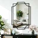 Black Wall Mirrors for Decor, 40''X28'' Large Bathroom Mirror for Vanity with Black Metal Frame, Modern Scalloped Mirror for Entryway, Dining Room, Living Room