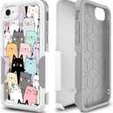 Case for iPhone SE 2022, Cute Funny Cats Pattern Shock-Absorption Hard PC and Inner Silicone Hybrid Dual Layer Defender Case Protective Cover for iPhone 7/8 /SE 2020