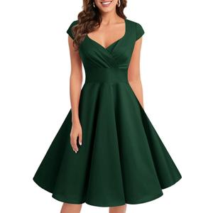 Bbonlinedress Women Short 1950s Retro Vintage Cocktail Party Swing Dresses (Small, Dark Green)