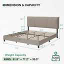 Novilla King Size Bed Frame with Adjustable Headboard Platform King Bed Frame Linen Fabric Upholstered Headboard, No Box Spring Needed, Noise-Free, Wooden Slats Support, Easy Assembly, Beige