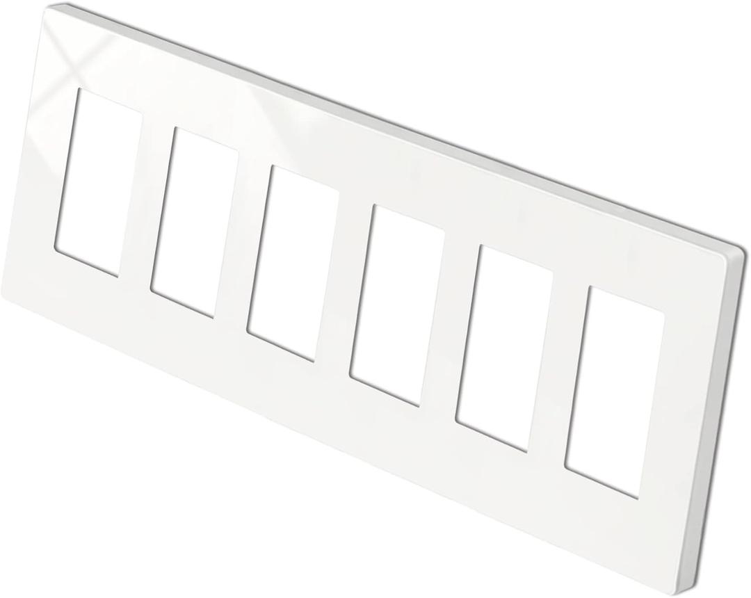 1 Pack BESTTEN 6-Gang Screwless Wall Plate, Decorator Outlet Cover, USWP4 Glossy Off White, Wallplate for Light Switch, Dimmer, GFCI, USB Receptacle, H4.69 x L12.0, ETL Listed