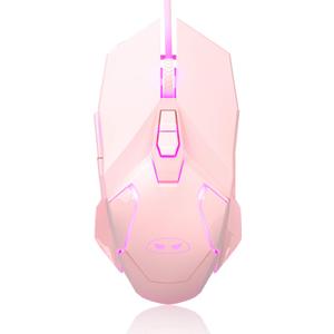 MageGee G10 Gaming Mouse Wired, 7 Colors Breathing LED Backlit Gaming Mouse, 6 Adjustable Speeds, Ergonomic Optical Computer Mouse with 7 Buttons for Windows PC Gamers (pink)