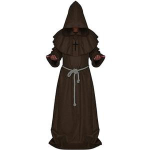LHJ Friar Medieval Hooded Monk Renaissance Priest Robe Costume Cosplay (Medium, Brown)