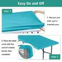 LUSHVIDA 2 Packs Vinyl Card Tablecloth with Flannel Backing 48x48 inch - Waterproof Plastic Picnic Table Cover for Square Folding Table Cloth with Elastic Corners, Teal