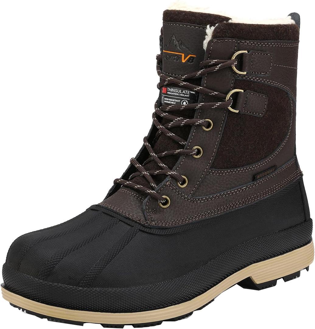 NORTIV 8 Men's Waterproof Winter Snow Boots AVENUE (13 Wide, Dark/Brown/Black)