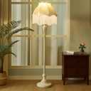 VIHOSE Victorian Scallop Lamp Shade Vintage Large 7.5" Top x 15.8" Bottom x 15 "High Replacement Lamp Shade with Tassels and Fringe Finial Fitting Bell Shape Scallop Fringe(Cream White)