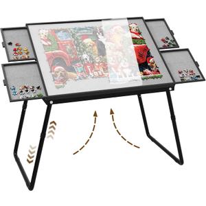 Doerpuz Jigsaw Puzzle Table Adjustable Height-18,28inch,3 in 1 Design Puzzle Tables with Legs,35"26" Foldable Puzzle Table with Drawers for Adluts and Kids,Felt,and Cover
