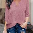 KISSMODA 3/4 Length Sleeve Shirts for Women Floral Business Shirts Tops Blouses Tops Loose Fit T-Shirts (S)