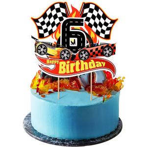 Maitys Race Car 6th Birthday Cake Topper Race Car Theme Birthday Party Supplies Checkered Flag Cupcake Decorations Photo Props for Five Years Old