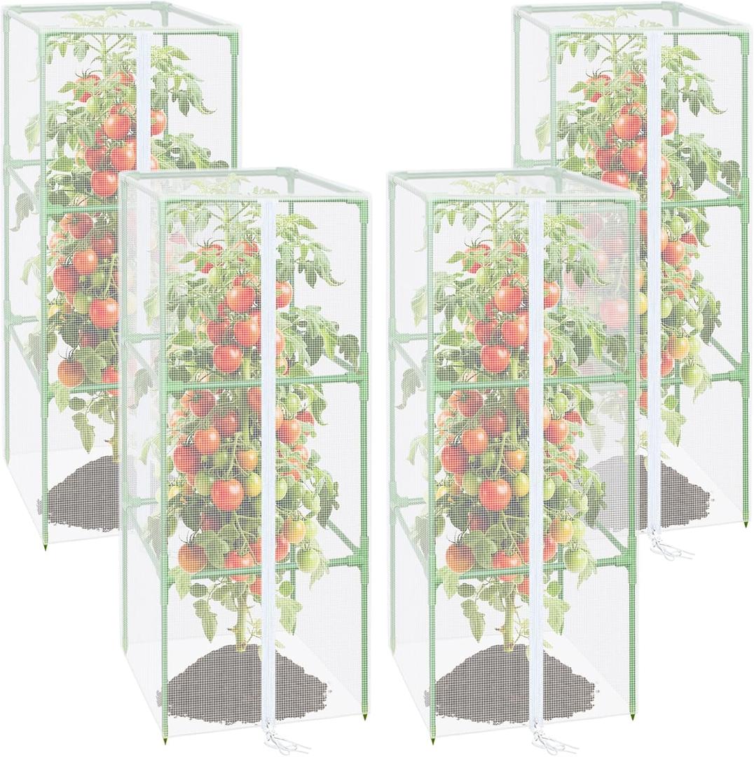ZeeDix 43.3" x 16.1" Garden Bird Netting for Square Tomato Cage, 4 Pack Garden Mesh Barrier, Plant Covers Protect Tomatoes, Vegetables, Blueberry Bush from Birds & Pests