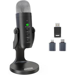 ZealSound Wireless Microphone,USB Mic for iPhone PC iPad Android Phone-Cordless Condenser Desktop Microphones with Mute Echo Monitor Volume Gain 2.4GHz for Podcast,ASMR,Gaming,YouTube Video/K66 Black
