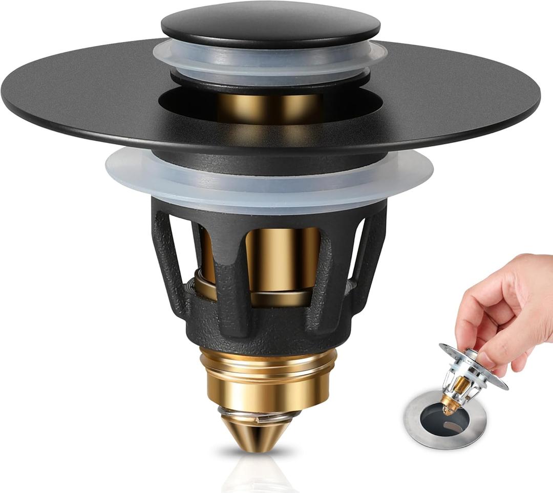 Tgosomt Bathroom Sink Stopper, Bathroom Sink Drain Strainer, Revolutionary Bathroom Accessories and Essentials (Matte Black) (1 Pack)