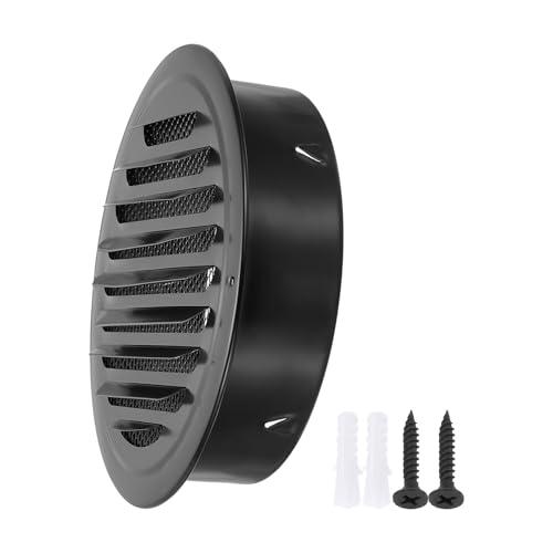 PATIKIL 8" Round Air Vent Cover, Stainless Steel Louvered Wall Inlet Outlet Grill Screen Mesh Ducting Soffit Vent with Screws for Ventilation, Black