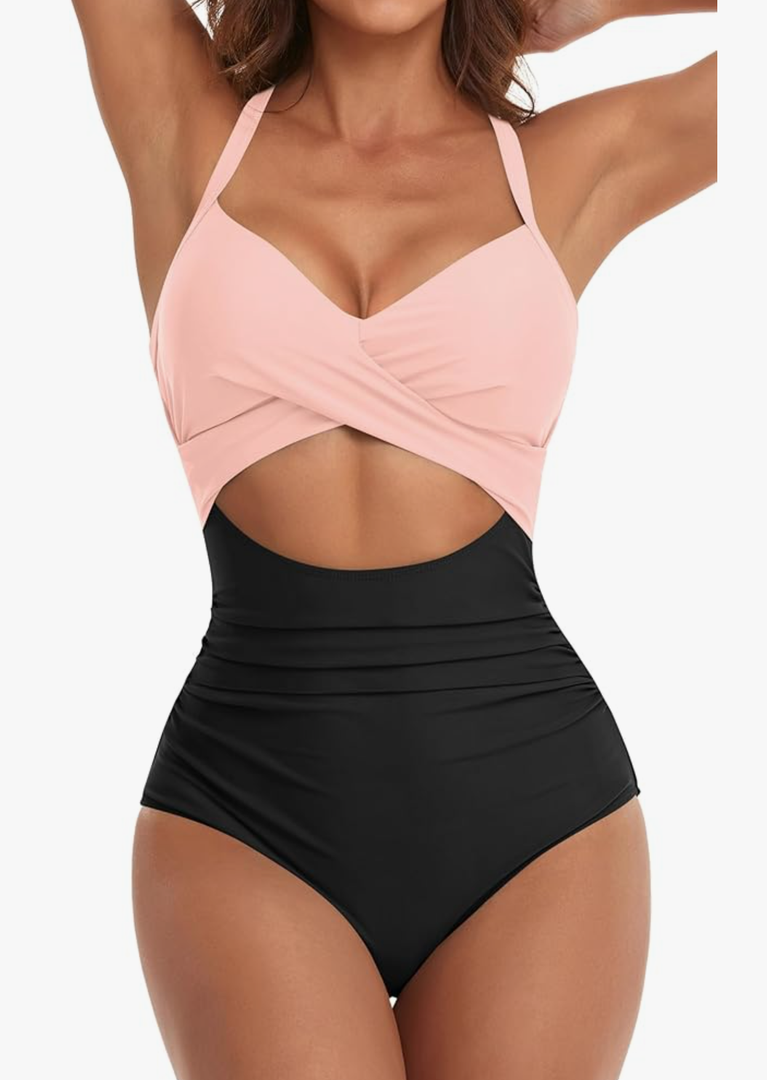 Eomenie Women's One Piece Swimsuits Tummy Control Cutout High Waisted Bathing Suit Wrap Tie Back 1 Piece Swimsuit S