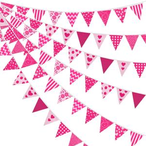 KatchOn, Pink Triangle flags Pennant Banner Large 40 Feet | Valentines Day Garland for Valentines Day Decorations Pink Banner for Baby Shower, Anniversary, Valentines Decor | Galentines Day Decor