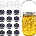 ZNYCYE Mason Jar Solar Lights for Outside, 12 Pack 30 LED Fairy Firefly Lights Mason Jar Solar Lids Outdoor Waterproof String Lights with Hangers(NO JARS) for Patio Garden Yard Lawn Decor - Warm White