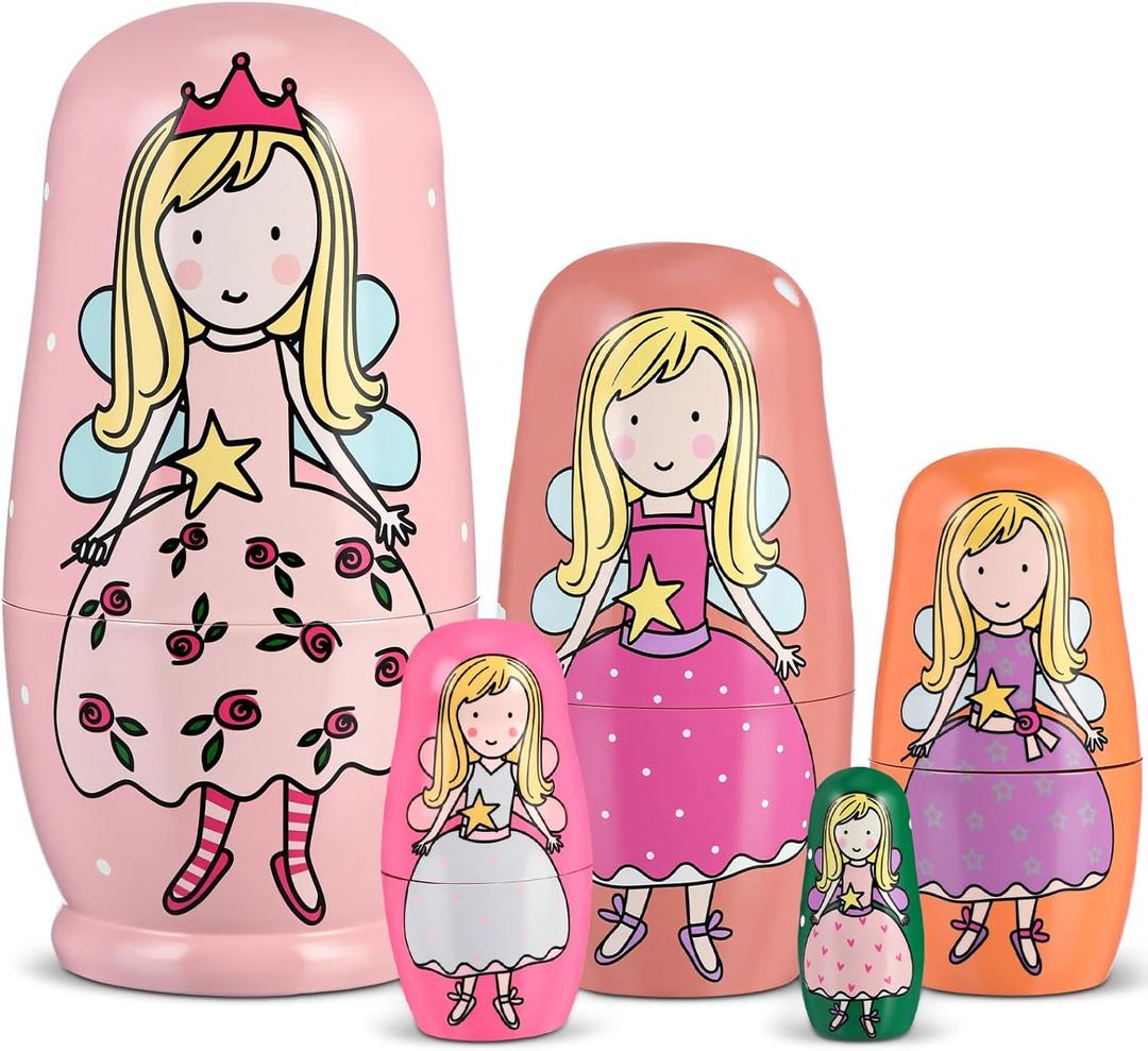 Gejoy Russian Nesting Dolls for Kids Handmade Matryoshka Wooden Stacking Toys Nesting Dolls Collectible Gifts for Winter Christmas Holiday Present Boys Girls Adults Home Decor(Fairy)