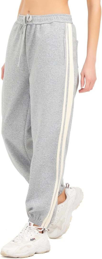 Sweatpants Women with Pockets,Lightweight Jogger Pants for Women, 60% Cotton Comfy Baggy Sweatpants (Large, Grey)