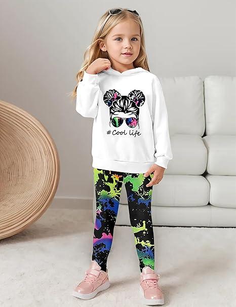 Little Girls Clothes Printed Hoodie Girls Sweatshirt Toddler Girl Clothes  (Neon) 3-4Y