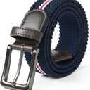 Mile High Life Golf Belt for Men 3Color Woven Belt with High Elasticity Strap Stretchable belt for Casual, Office, Travel (M 32"-34" (40" Length), Navy Red)