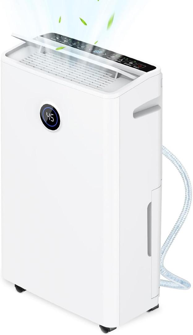 4500 Sq. Ft Dehumidifier for Basement, 50-70 Pints Large Dehumidifiers for Home with drain hose and 5L Water Tank, Moisture Removal for Whole House, Large Room, and Intelligent Humidity Control (White)