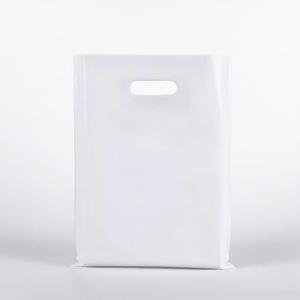 Dyfhoju 100 Pcs 2.5 Mils White Small Plastic Bag for Business with Die Cut Handle 6 x 8 in Reusable Thick Merchandise Shopping Bag for Retail Glossy Boutique Treat Goodie Gift Wrapping Party