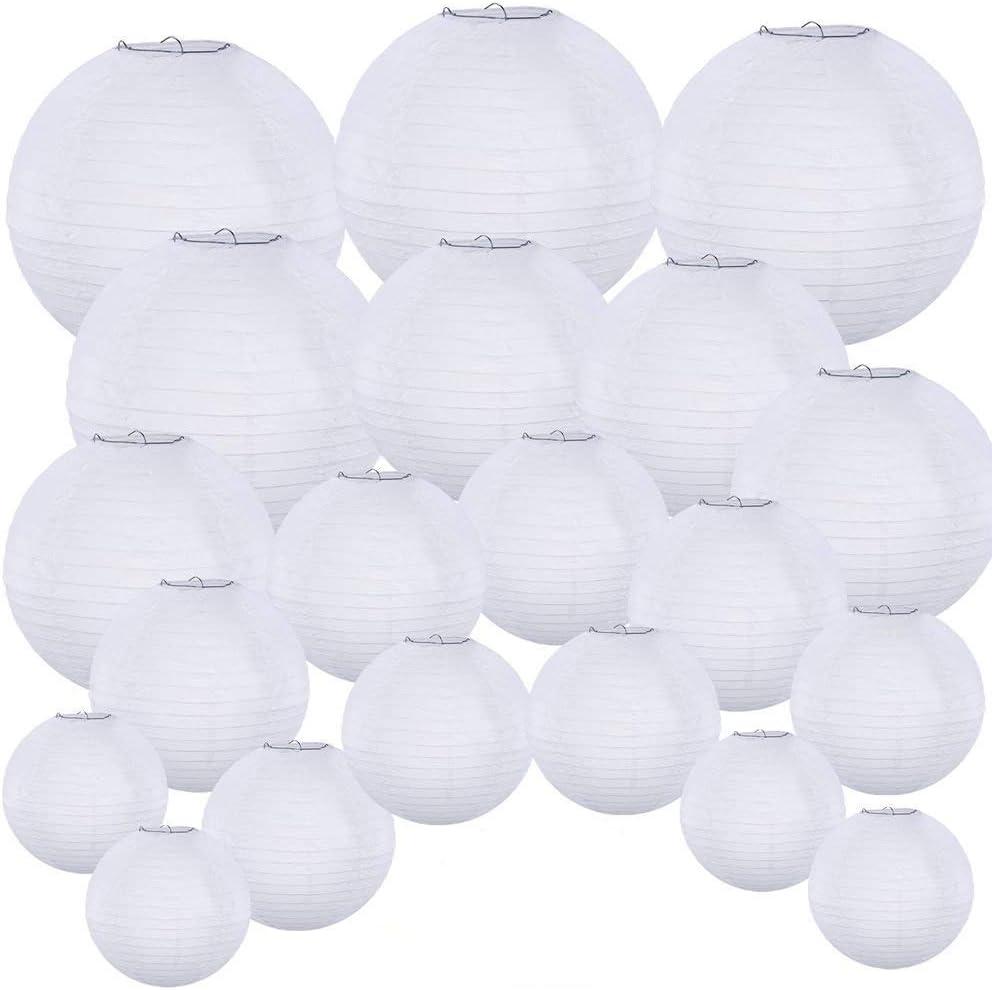 Supla 20 Pack Chinese White Paper Lantern Round 4 6 8 10 12 White Hanging Lanterns Wedding Party Decorations