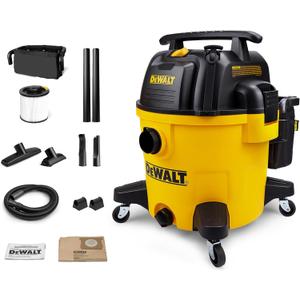 DEWALT 10 Gallon Shop Vacuum Wet and Dry, 5.5 Peak HP Poly Wet Dry Vacuum Cleaner with Attachments, 2-Stage Motor, Portable Handle/Caster with Drain Blower, DXV10PZ for Car, Garage, Workshop, Pet Hair