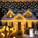 Valentine's Day Decorations Lights Outdoor, Ice Light Yellow 33FT 306 LED 8 Modes Plug in Twinkle Fairy Light String with Remote Timer Memory for Roofline Yard Party Wedding Camping Decor (Warm White)