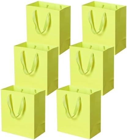 Pikalon 6 pcs Neon Yellow Gift Bags with Handles, Medium 8.66"x4.72"x9.84" Bright Color Gift Wrap Paper Bag Party Favor Bag Boutique Retail Bags for Wedding Birthday Baby Shower Wedding Welcome Party Supplies (Yellow, 8.66x4.72x9.84 Inches), Pack of 2 