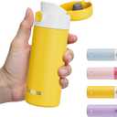 Exllena Small Insulated Water Bottle with Push-Button Lid  7.5oz/220ml Mini Flask, Leakproof Mini Water Bottle for Coffee, Milk, Travel, School & Office Use(Yellow & White) (7.4 Ounces)