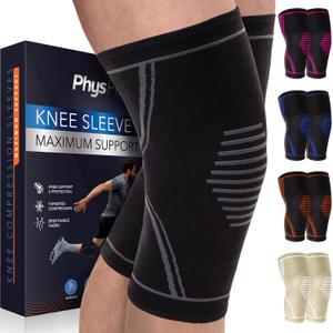 Knee Brace for Pain Relief - 2 Pack Knee Compression Sleeves for Men and Women - Support for Weightlifting, Gym, Workout, Volleyball - Meniscus Tear, ACL, Arthritis (Large, Black)