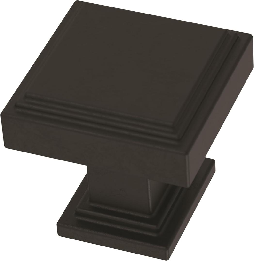 Franklin Brass Stepped (10-Pack) Cabinet Knobs | Matte Black Handles for Dresser Furniture Drawers/Kitchen/Door/Bathroom | 1" P49579C-FB-B