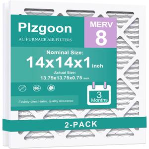 14x14x1 Air Filter MERV 8 (2 Pack) MPR 600 Pleated Air Furnace Filters Replacement Compatible with Air Conditioner HVAC AC Furnace (Exact Dimensions: 13 3/4x13 3/4x3/4 Inches)