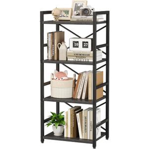 Homeiju Black Bookshelf, 4 Tier Small Bookcase, Black Metal Small Bookcase, Book Shelf Organization and Storage for Living Room, Bedroom, and Home Office