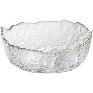 SYXLTSH Glass Salad Bowl Irregular Lotus Flower Shape Serving Bowls, Mixing Nut Bowls for Kitchen Fruist, Snack, Dessert, and Ice Cream Candy Dishes (Crystal Clear with Gold Rim, 7.6")